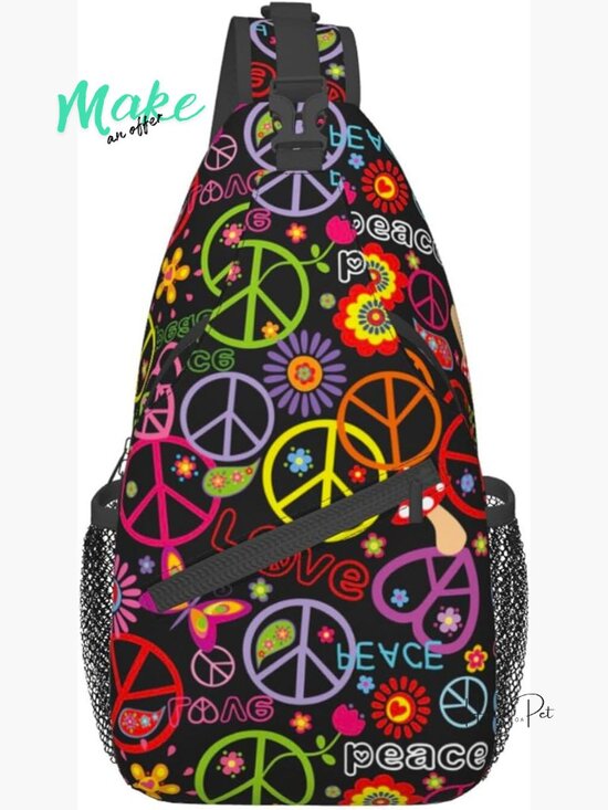 Hippie Peace Sling Bag Crossbody Shoulder Chest Backpack Travel Daypack Hiking main image 7